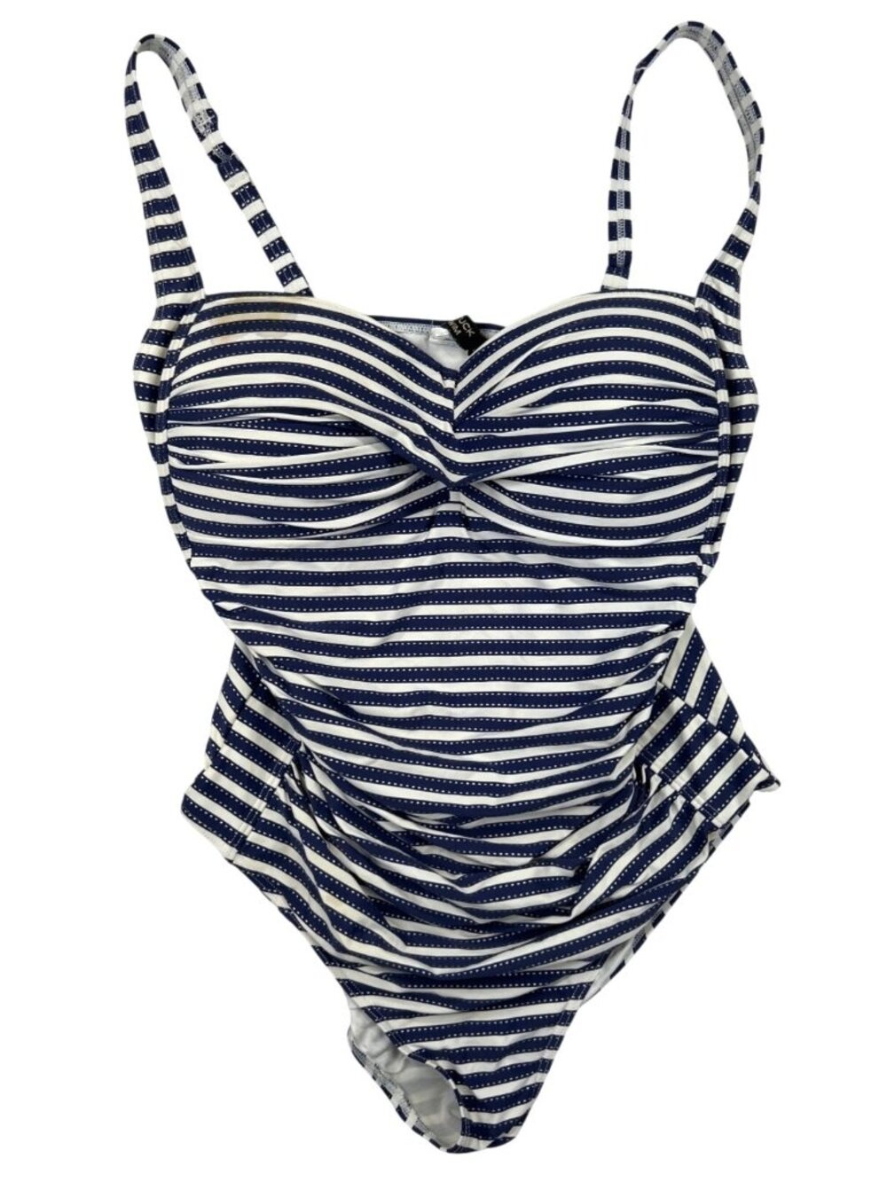 Nip Tuck Swim One Piece Swimsuit Sz12 Navy White Striped Ruched Coastal Nautical